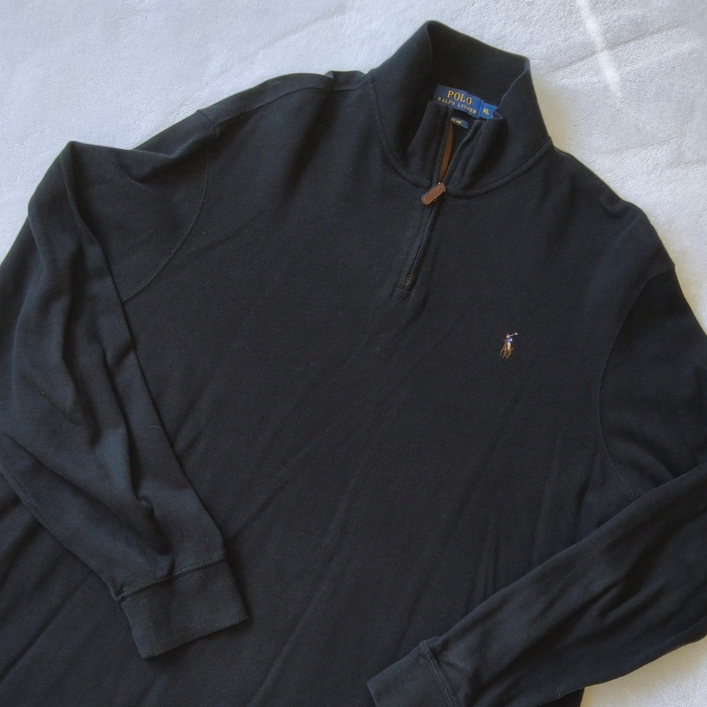 Polo Ralph Lauren 1/4 Zip Pullover Mens XL Black Estate Rib Cotton Sweater Flesh